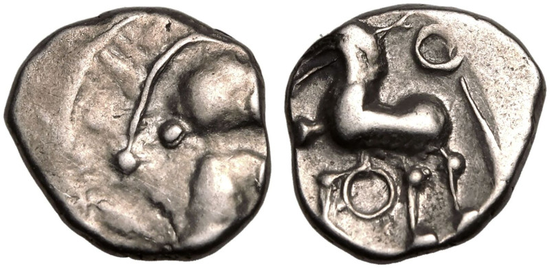 CELTIC. CENTRAL GAUL, AEDUI. 
Silver Quinarius, circa 80-50 BC. 
Obv: head of ...