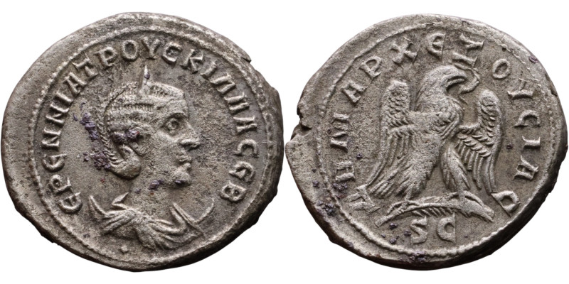 Herennia Etruscilla (Wife of Decius) Tetradrachm Obv: Bust of empress Rev: Eagle...