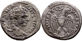 Caracalla (211-217) Tetradrachm. Obverse: Bust of emperor. Reverse: Eagle standing left, head right, wreath in beak, tail right, wings spread

27mm ...