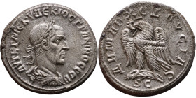 Trajan Decius (249-251) Tetradrachm. Obv: Laureate, draped bust of emperor Rev:Eagle standing left, head right, wreath in beak, tail right, wings spre...