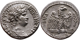 Nero (54-68) Syria: Antioch. Tetradrachm Obverse: ΝΕΡΩΝ ΚΑΙΣΑΡ ΣΕΒΑΣΤΟΥ Laureate head of Nero, right, with aegis Reverse: Eagle on thunderbolt, right;...