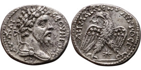 Septimus Severus (193-211) Tetradrachm. Obverse: Bust of emperor. Reverse: Eagle standing left, head right, wreath in beak, tail right, wings spread
...