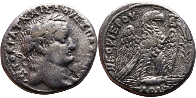 Titus (79-81) Tetradrachm Obverse: Laureate head of emperor right, with aegis Re...