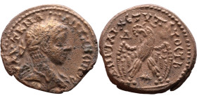 Elagabalus (218-222) Tetradrachm. Obverse: Bust of emperor. Reverse: Eagle standing left, head right, wreath in beak, tail right, wings spread

27mm...