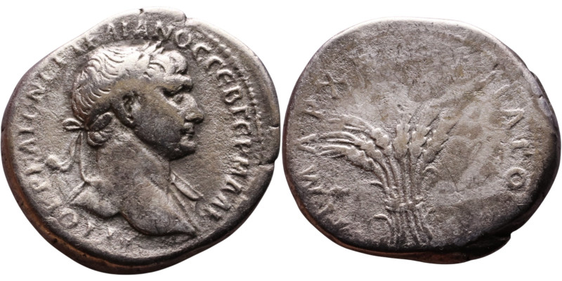 Trajan (98-117) Silver coin. Caesarea, Cappadocia Obv: Lureate draped bust right...