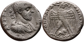 Macrinus (217-218) Tetradrachm. Obverse: Bust of emperor. Reverse: Eagle standing left, head right, wreath in beak, tail right, wings spread 

23mm ...
