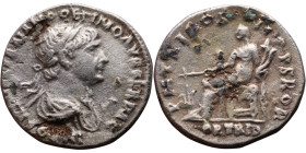 Trajan (98-117) Denarius. Obv: Laureate, draped bust of emperor. Rev: Fortuna seated left, holding rudder in right hand, cornucopiae in left.

18mm ...
