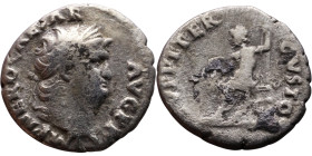 Nero (54-68) Denarius. Obv:Laureate, draped bust of emperor. Rev: Jupiter seated left, holding thunderbolt and sceptre. 

18mm 2,79g