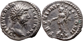 Lucius Verus (161-169) Denarius Obv: Laureate, draped bust of emperor. Rev: Pax standing left, holding branch and cornucopiae.

18mm 3,29g