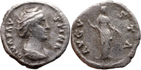 Diva Faustina I (Wife of Antoninus Pius) Denarius. Obverse: veiled and draped bust right Reverse: Ceres standing left, holding corn-ears and long scep...