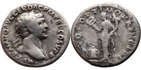 Trajan (98-117) Denarius. Obv: Laureate, draped bust of emperor. Rev: Felicitas standing left, holding raised caduceus and cornucopiae.

19mm 3,00g