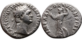 Domitian (81-96) Denarius. Obverse: Laureate head right. Reverse: Minerva standing right on capital of rostral column, holding spear and shield

19m...
