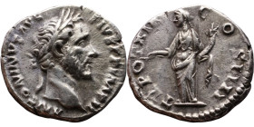 Antoninus Pius (138-161) Denarius Obv: Laureate, draped bust of emperor. Rev: Pax standing left, holding branch and cornucopiae.

17mm 3,32g