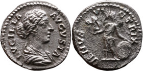 Lucilia (Daughter of Marcus Aurelius) Denarius. Obv:Laureate, draped bust of emperor. Rev: Venus standing left, holding Victory and resting hand on sh...