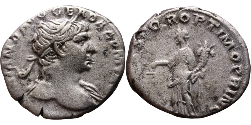 Trajan (98-117) Denarius. Obv: Laureate, draped bust of emperor. Rev: Aequitas s...