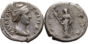 Diva Faustina I (Wife of Antoninus Pius) Denarius. Obverse: veiled and draped bust right Reverse: Ceres standing left, holding torch and raising right...