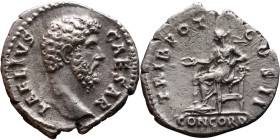 Lucius Aelius (Caesar: 136-138) Denarius Obverse: Bare head right Reverse: Concordia seated left, holding patera and resting arm on cornucopiae

18m...