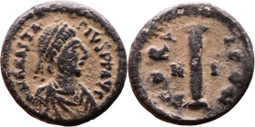Anastasius I (491-518) Decanummium. Obverse: DN ANASTASVS PP AVG diademed, draped, and cuirassed bust right Reverse: Large I

15mm 1,97g

Artifici...