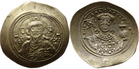 Michael VII Ducas,(1071-1078) electrum histamenon trachy.Obverse: . IX-XC to left and right of bust of Christ facing, with nimbus cross, raising right...