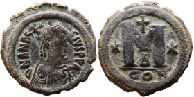 Anastasius I (491-518) Follis. Obverse: DN ANASTASVS PP AVG diademed, draped, and cuirassed bust right Reverse: Large M

34mm 18,00g