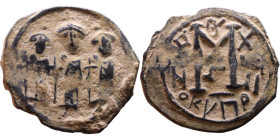Heraclius, Martina and Heraclius Constantine (610-641) Follis Obverse: From left, Martina, Heraclius, heraclius Constantine Reverse: Large M, ANNO,
...