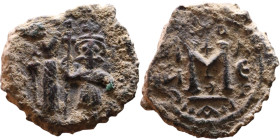 Heraclius and Hercalius Constantine (610-641) Follis. Obverse: Heraclius on left, Heraclius Constaninte on right, . Reverse: ANNO, Large M, cross abov...