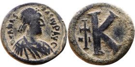 Anastasius I (491-518) Half Follis. Obverse: DN ANASTASVS PP AVG diademed, draped, and cuirassed bust right Reverse: Large K

20mm 5,38g