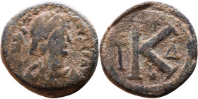 Anastasius I (491-518) Half Follis. Obverse: DN ANASTASVS PP AVG diademed, draped, and cuirassed bust right Reverse: Large K

19mm 4,34g
