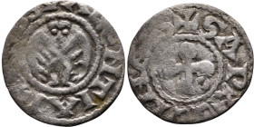 Italy: Valence, Late XIII century. Denari. Obverse: Anthropomorphic bird and inscription in rim: VRBS VALENTIAI Reverse: Cross with rounded arms and i...