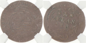 Duit. Zeeland. 1767. AU 58 BN

NGC graded: 8236601-029. CNM 2.49.113. AE. 3,3 g