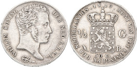 ½ gulden. Willem I. 1829/22/23. VF

Cleaned, Obv. scratched. Sch. 282. Ar. 5,3 g