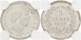 5 Cent. Willem III. 1850. MS 67

NGC graded: 8236601-023. Sch. 666. Ar. 0,685 g