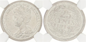 25 Cent. Wilhelmina. 1914. MS 62

NGC graded: 8236601-096. Sch. 864. Ar. 3,57 g