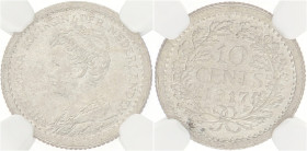 10 Cent. Wilhelmina. 1917. AU 58

NGC graded: 8236601-030. Sch. 896. Ar. 1,4 g