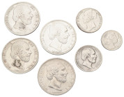 Lot (7) ½, 1 & 2½ Gulden. Willem II & III, Wilhelmina. Average VF

Ar. 123 g