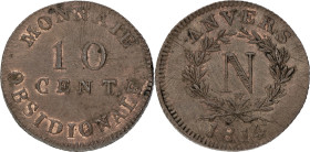 Belgium. Antwerp. Napoleon. 10 Centimes - Siege of Antwerp. 1814. XF

Adjustment marks. W above bow. Vanhoudt 902. AE. 25,8 g