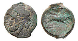 APULIA - ARPI (III sec. a.C.) BRONZO gr. 7,1 - D/Testa di Zeus a s. con dietro fulmine R/Cinghiale in corsa verso d. con sopra una lancia. All'esergo ...