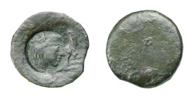SICILIA - AKRAGAS (IV-III sec.a.C.) BRONZO gr.6,7 - D/Contromarca circolare con testina ribattuta su esemplare del tipo Granchio/Aquila R/Liscio - Ae ...