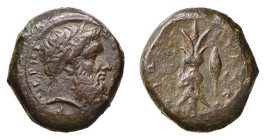 SICILIA - SIRACUSA -TIMOLEON E TERZA DEMOCRAZIA (circa 344-338 a.C.) BRONZO gr.1,8 - D/Testa a d. di Zeus Eleutherios, intorno legende R/Fulmine con a...