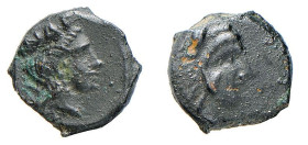 SICILIA - THERMAE HIMERENSES (407-340 a.C.) BRONZO gr.2,7 - D/Testa di Ercole a d. con pelle leonina R/Testa di Hera a d. con la legenda - Ae - Sng.An...