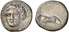 TESSAGLIA - LARISSA (350-340 a.C.) DRACMA gr.5,7 - D/Volto della ninpha Larissa di 3/4 a s. R/Cavallo a d. con la testa abbassata. - Ar - SPL/ BB