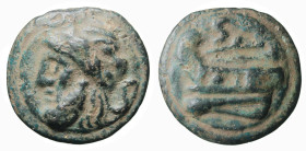 ROMA - SEMILIBRALE - SERIE GIANO/PRORA A S. (215-212 a.C.) SEMISSE gr.75 - D/Testa di Saturno a s. con dietro il simbolo del valore S. R/Prora a s. co...