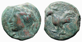 ZECCA INCERTA DEL CENTRO ITALIA (2^parte del III° secolo) ASSE gr.254 - D/Testa di Apollo a s. con i capelli tirati indietro, sotto il mento il segno ...