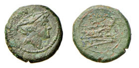 SICILIA - ANONIME - SERIE DELLA SPIGA (217-215 a.C.) SEMUNCIA gr.3,4 - D/Testa di Mercurio a d. R/Prora di nave a d. con sopra ROMA e spiga - Ae - Cra...
