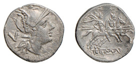 ROMA - ANONIME SENZA SIMBOLI (dopo il 211 a.C.) Italia Centrale - QUINARIO - D/Testa di Roma a d. con dietro il segno del valore V R/I Dioscuri al gal...