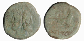 ROMA - SERIE ANONIMA SESTANTALE (dopo il 211 a.C.) ASSE gr. 30,8 - D/Testa bifronte di Giano con in alto il simbolo del valore R/Prora a d. con sopra ...