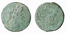 ROMA - ANONIME (211-208 a.C.) SEMISSE gr. 16,10 - D/Testa di Saturno a d. R/La prora a d. con sotto ROMA - Ae BB+