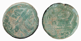 ROMA - ANONIME (211-208 a.C.) SEMISSE gr. 29,5 - D/Testa di Saturno a d. R/La prora a d. con sotto ROMA - Ae - Craw.56/3 BB