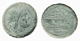 ROMA - ANONIME (211-208 a.C.) SEMISSE gr. 13,4 - D/Testa di Saturno a d. R/La prora a d. con sotto ROMA - Ae - Craw.56/3 BB+