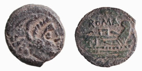 ROMA - ANONIME (dopo il 211 a.C.) QUADRANTE - D/Testa di Ercole a d. con dietro tre globetti R/Prora di nave a d. con sopra la scritta ROMA - Ae - Cra...